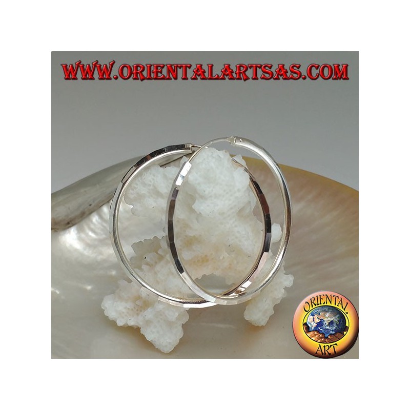 Boucles d'oreilles créoles diamant simple argent 35 x 2 mm