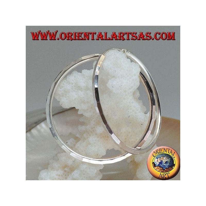 Orecchini in argento a cerchio semplice diamantato 35 x 2 mm