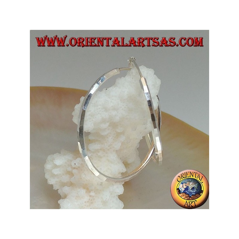 Orecchini in argento a cerchio semplice diamantato 35 x 2 mm