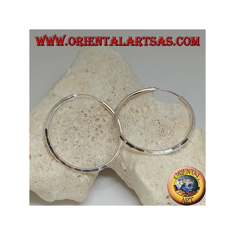 Boucles d'oreilles créoles diamant simple argent 35 x 2 mm