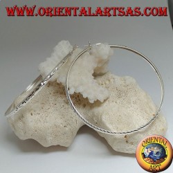 Simple crushed diamond hoop silver earrings with 65 mm lever clasp