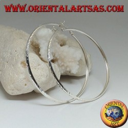 Simple crushed diamond hoop silver earrings with 65 mm lever clasp