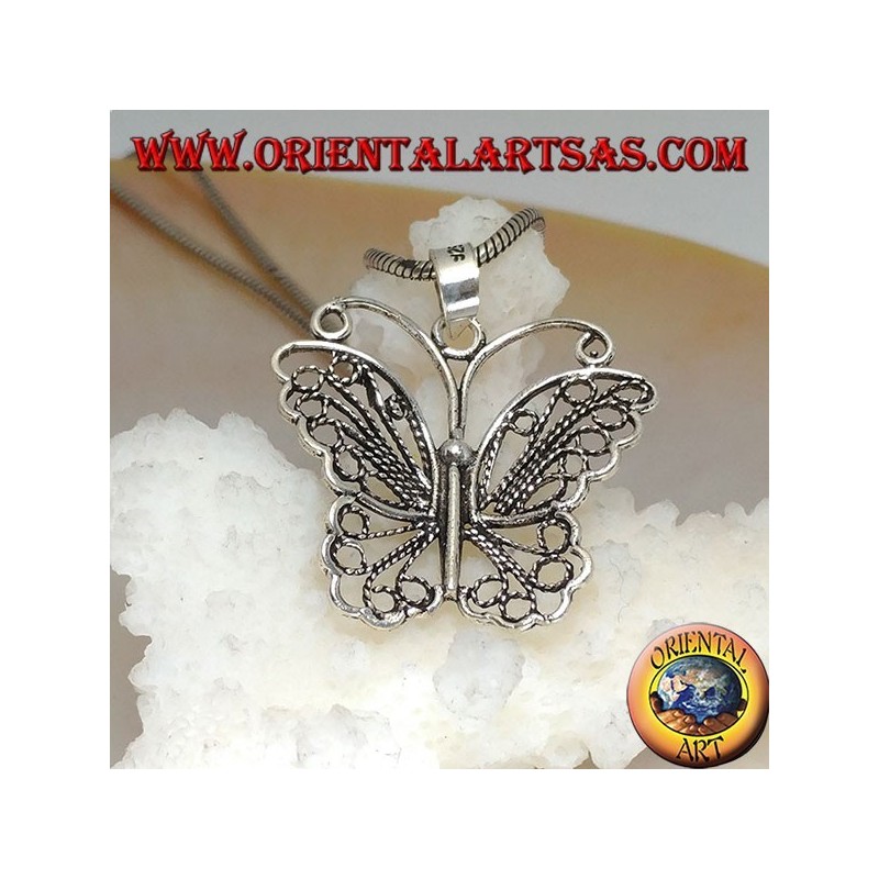 Silver pendant in the shape of a butterfly with openwork decoration wings and antennae