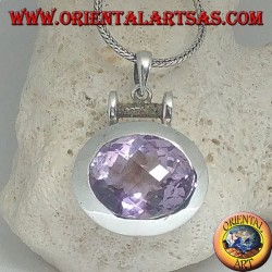Silberanhänger mit einem prächtigen großen facettierten ovalen natürlichen Amethyst auf einer glatten horizontalen Einstellung