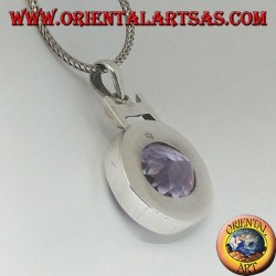 Silver pendant with a splendid large faceted oval natural amethyst on a smooth horizontal setting
