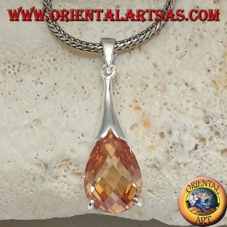 Silver drop pendant with champagne zircon