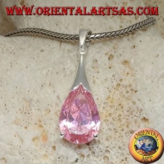 Pendentif goutte en argent avec zircon rose