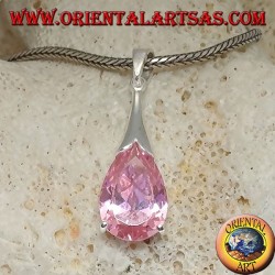Silver drop pendant with pink zircon