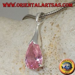Silver drop pendant with pink zircon