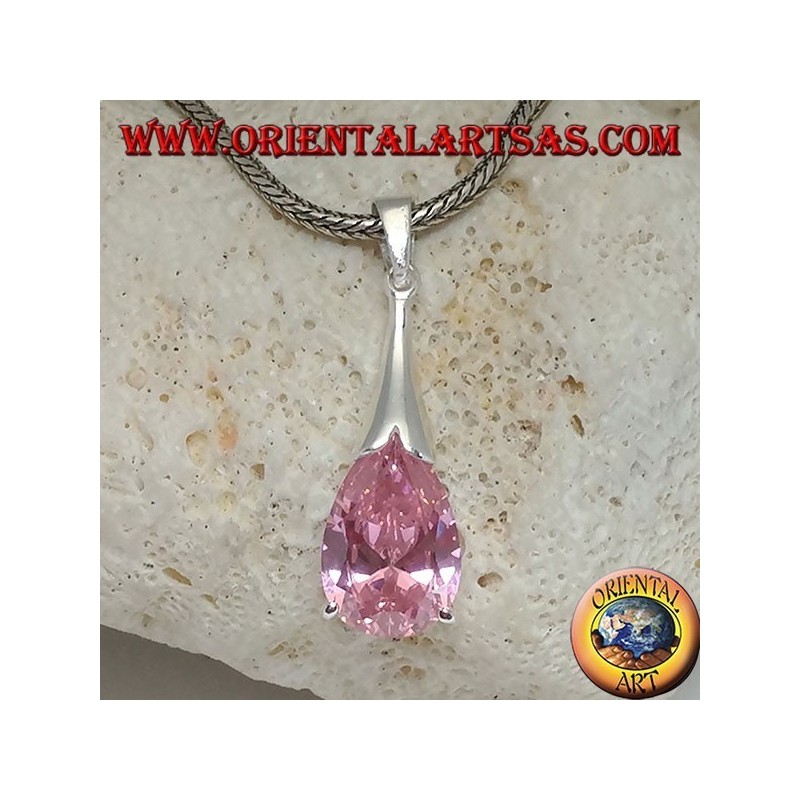 Silver drop pendant with pink zircon