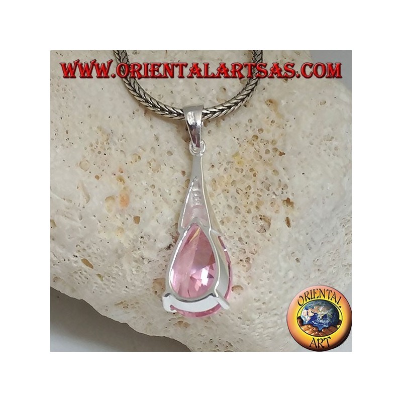 Pendentif goutte en argent avec zircon rose