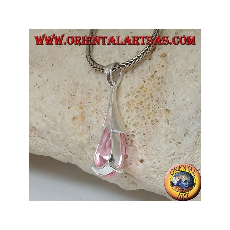 Silberner Tropfenanhänger mit rosa Zirkon