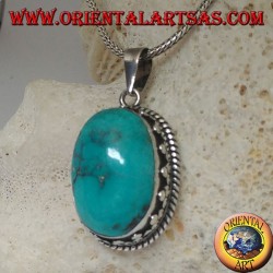 Silber Anhänger mit Türkis natürliche Tibetan (groß)