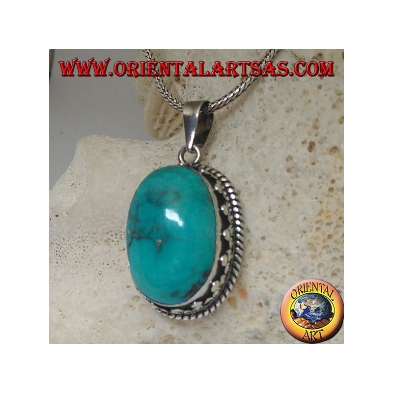 Silver Pendant with Turquoise Natural Tibetan (Large)