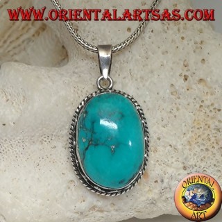 Silver Pendant with Turquoise Natural Tibetan (Large)