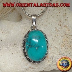 Pendentif en Argent avec Turquoise Naturel Tibétain (Large)