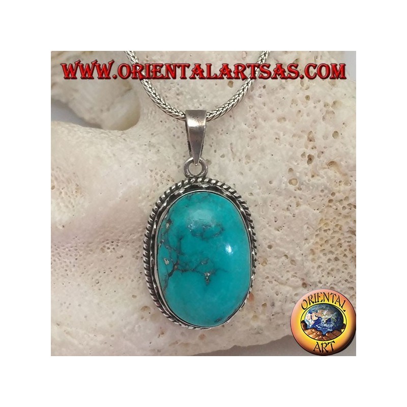 Colgante de plata con turquesa natural tibetano (grande)