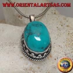 Silber Anhänger mit Türkis natürliche Tibetan (groß)