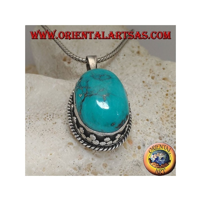Ciondolo in argento con Turchese Tibetano naturale (grande)