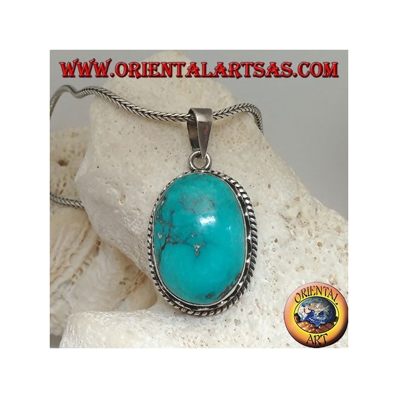 Ciondolo in argento con Turchese Tibetano naturale (grande)