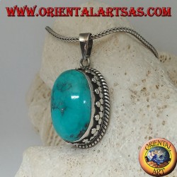 Colgante de plata con turquesa natural tibetano (grande)