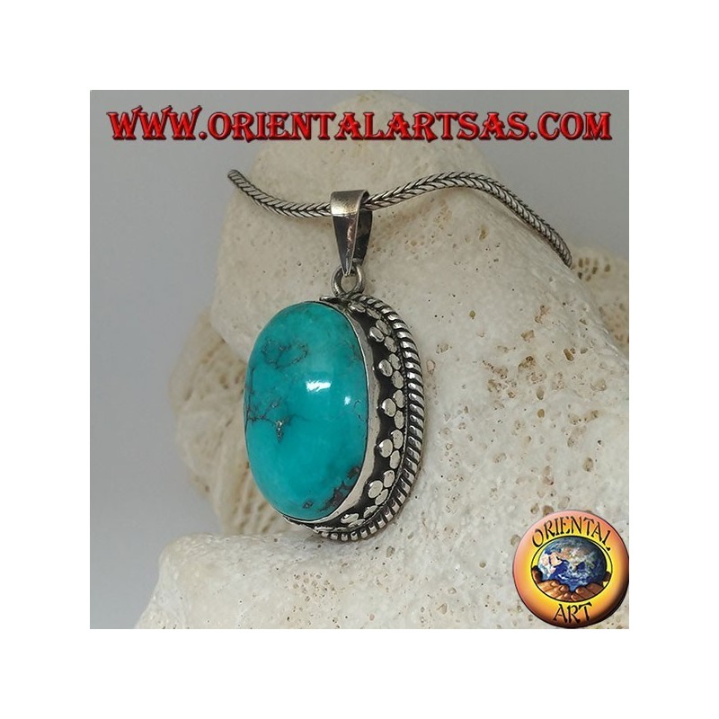 Ciondolo in argento con Turchese Tibetano naturale (grande)