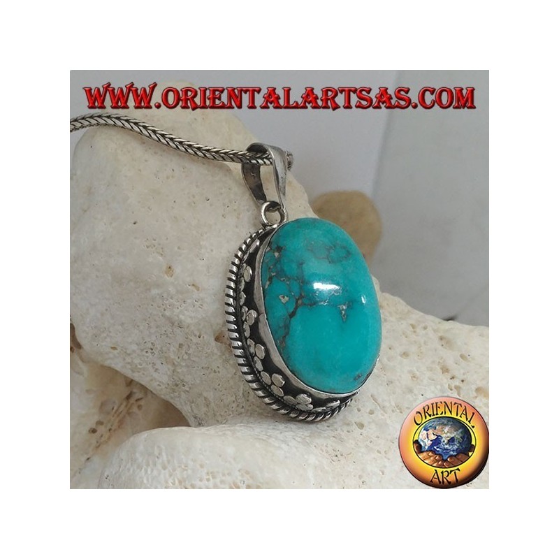 Silber Anhänger mit Türkis natürliche Tibetan (groß)