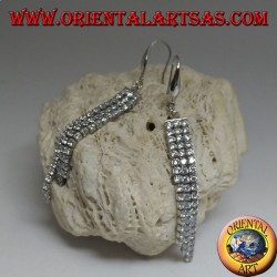 Pendant silver earrings with triple mini tennis scaled with white cubic zirconia