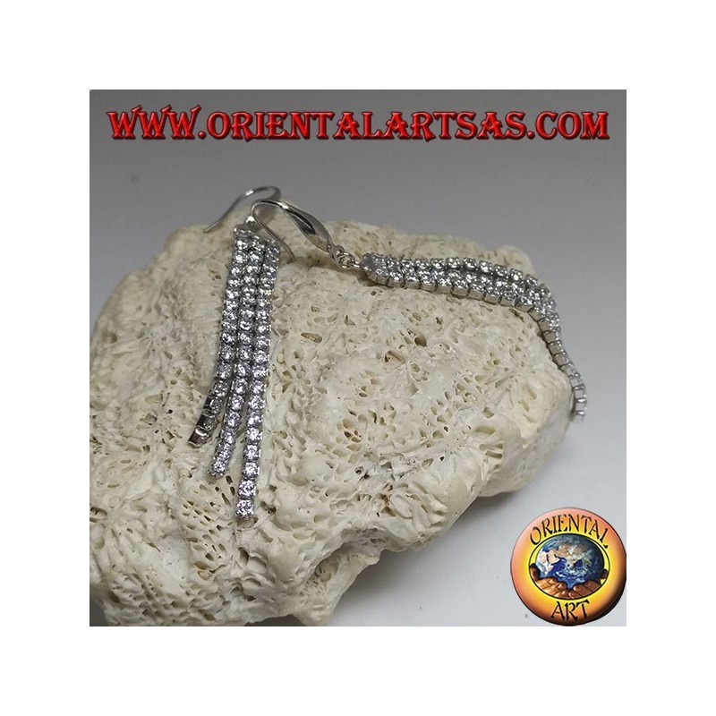 Orecchini in argento pendente con triplo mini tennis scalato di zirconi bianchi