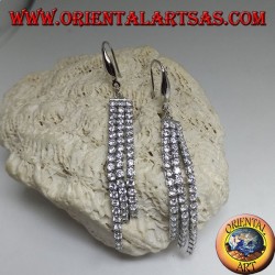 Boucles d'oreilles pendantes en argent avec triple mini tennis à l'échelle de zircone cubique blanche