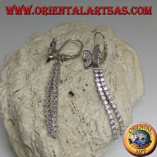 Silver earrings with butterfly and double white zircon mini tennis