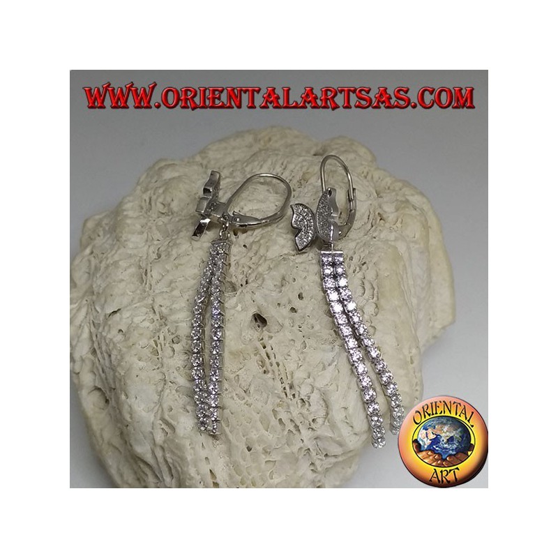 Pendientes de plata con mariposa y mini tenis de circón blanco doble