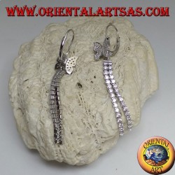 Boucles d'oreilles argent avec papillon et mini tennis double zircon blanc