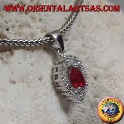 Colgante de plata con rubí sintético en forma de lágrima engastado en un circonita de lágrima invertida