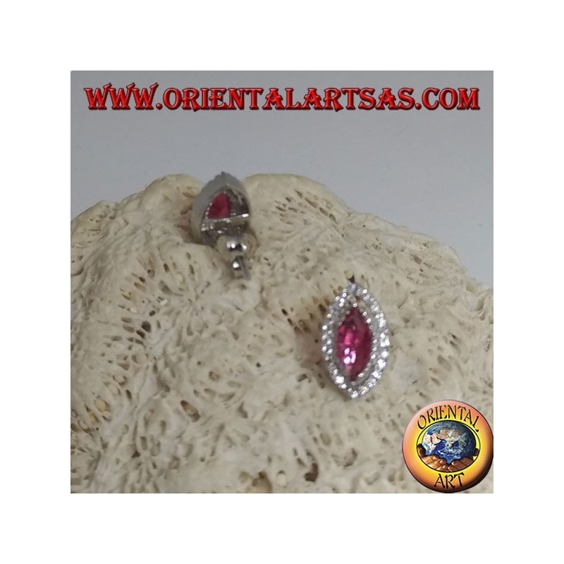 Silver earrings with synthetic shuttle ruby set surrounded by white zircons