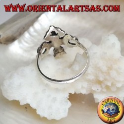 Bague en argent avec Gantha et Dorje entrecoupés et ancien corail rond tibétain