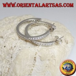 Pendientes simples de plata con círculo cuadrado y una hilera de circonitas blancas centrales de 25 mm