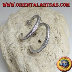 Simple squared circle silver earrings with a row of 25 mm central white zircons