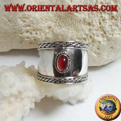Breitband-Silberring mit ovalem Karneol und Konturgewebe, Bali