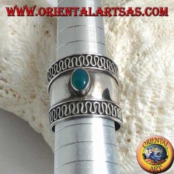 Breitband-Silberring mit ovalem grünem Achat und Kontur-Serpentin, Bali