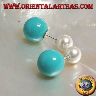 Orecchini in argento da lobo a doppia perla turchese (stile Dior)
