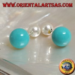 Pendientes de plata con doble lóbulo perla turquesa (estilo Dior)
