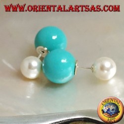 Boucles d'oreilles argent lobe turquoise double perle (style Dior)