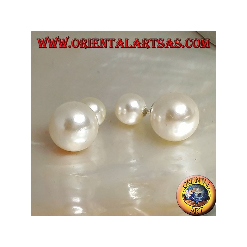 Double white pearl silver lobe earrings (Dior style)