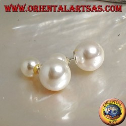 Double white pearl silver lobe earrings (Dior style)