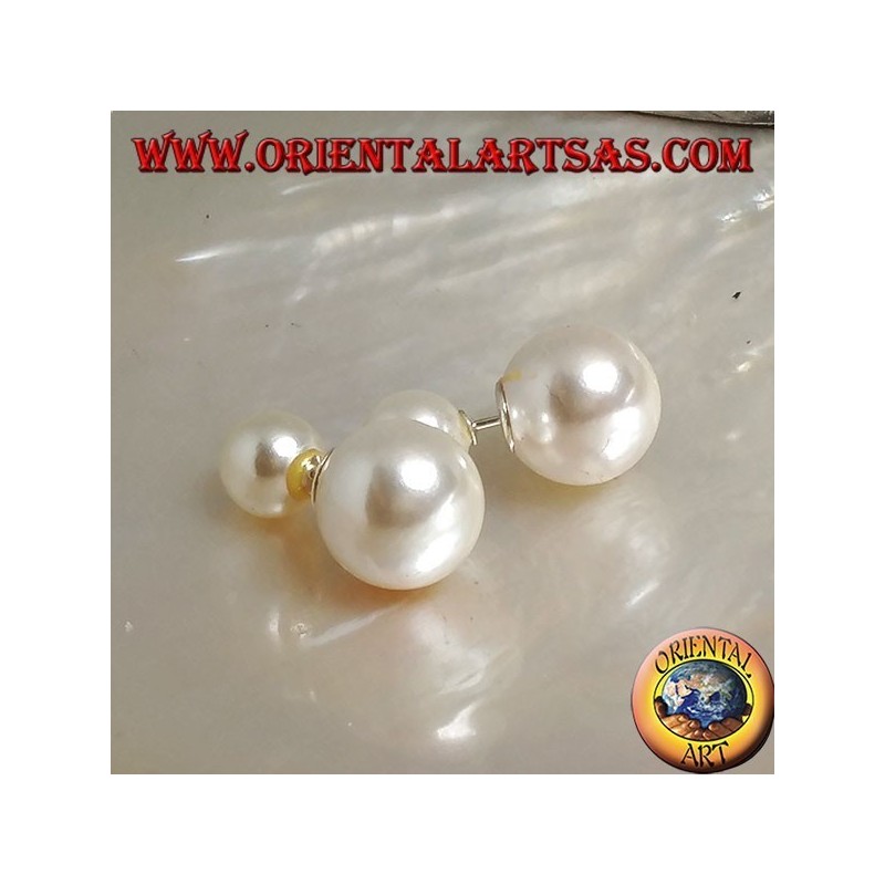 Pendientes con doble lóbulo de plata perla blanca (estilo Dior)