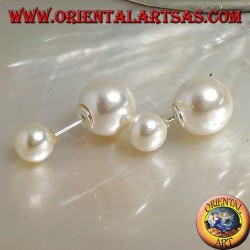 Double white pearl silver lobe earrings (Dior style)