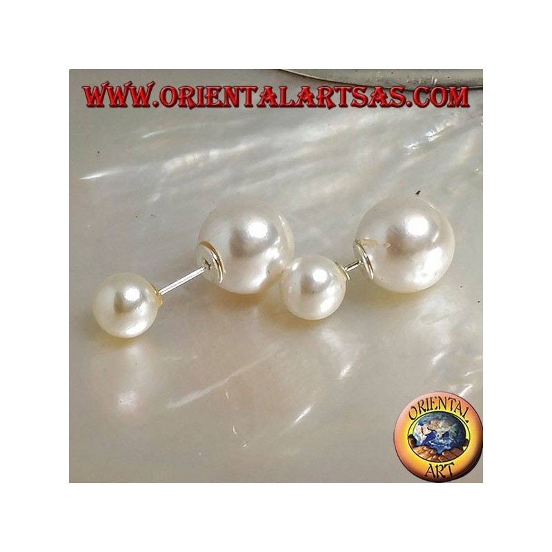 Double white pearl silver lobe earrings (Dior style)