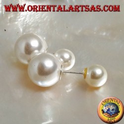 Double white pearl silver lobe earrings (Dior style)
