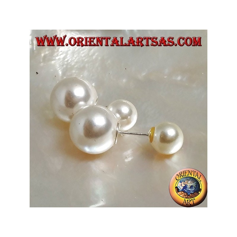 Double white pearl silver lobe earrings (Dior style)